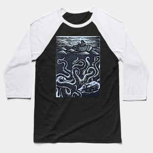 beneath the surface octopus block print design Baseball T-Shirt